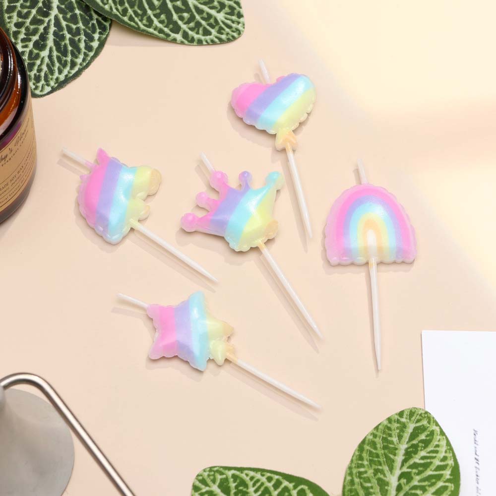 набор свечей для торта 5шт "детская радужная вечеринка" разноцветные Набор свечей для торта 5шт "детская радужная вечеринка" разноцветные