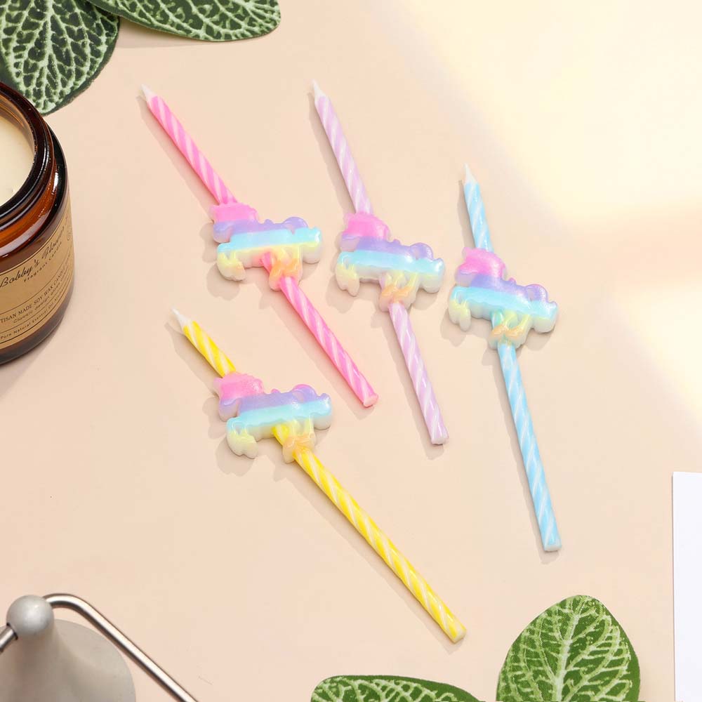 набор свечей для торта 4шт "радужные единороги" спиральные разноцветные Набор свечей для торта 4шт "радужные единороги" спиральные разноцветные