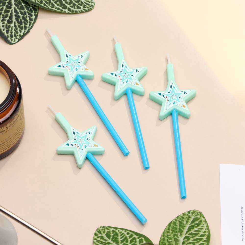 набор свечей для торта 4шт "волшебная палочка. звезды" голубой Набор свечей для торта 4шт "волшебная палочка. звезды" голубой