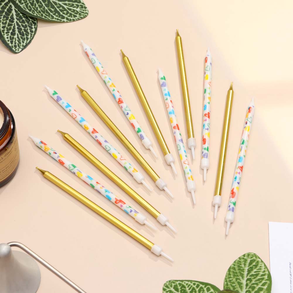 набор свечей для торта 12шт "сердца" золотые, белые Набор свечей для торта 12шт "сердца" золотые, белые