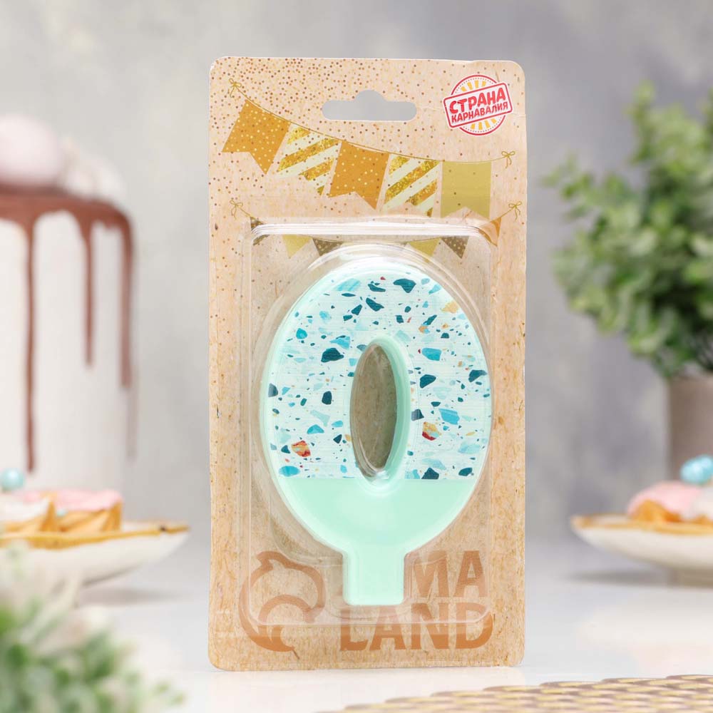 свеча для торта "мозаика" цифра 0 голубой Свеча для торта "мозаика" цифра 0 голубой