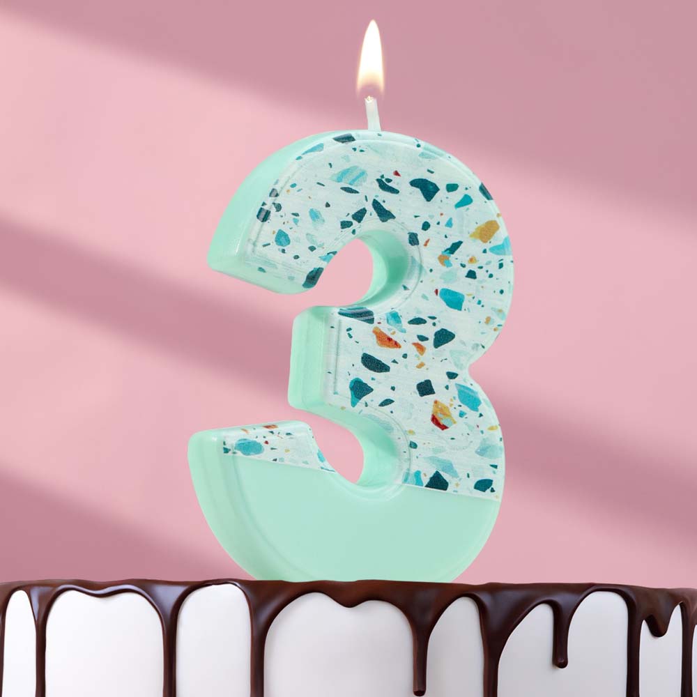 свеча для торта "мозаика" цифра 3 голубой Свеча для торта "мозаика" цифра 3 голубой