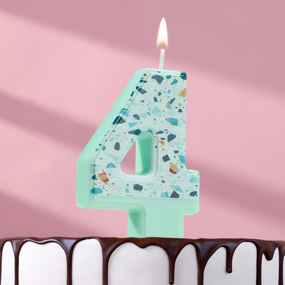 свеча для торта "мозаика" цифра 4 голубой Свеча для торта "мозаика" цифра 4 голубой