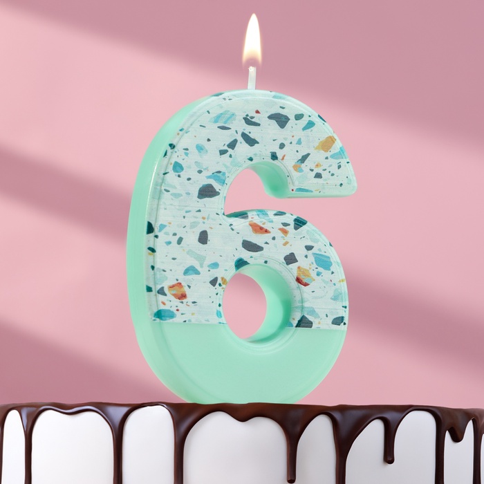 свеча для торта "мозаика" цифра 6 голубой Свеча для торта "мозаика" цифра 6 голубой