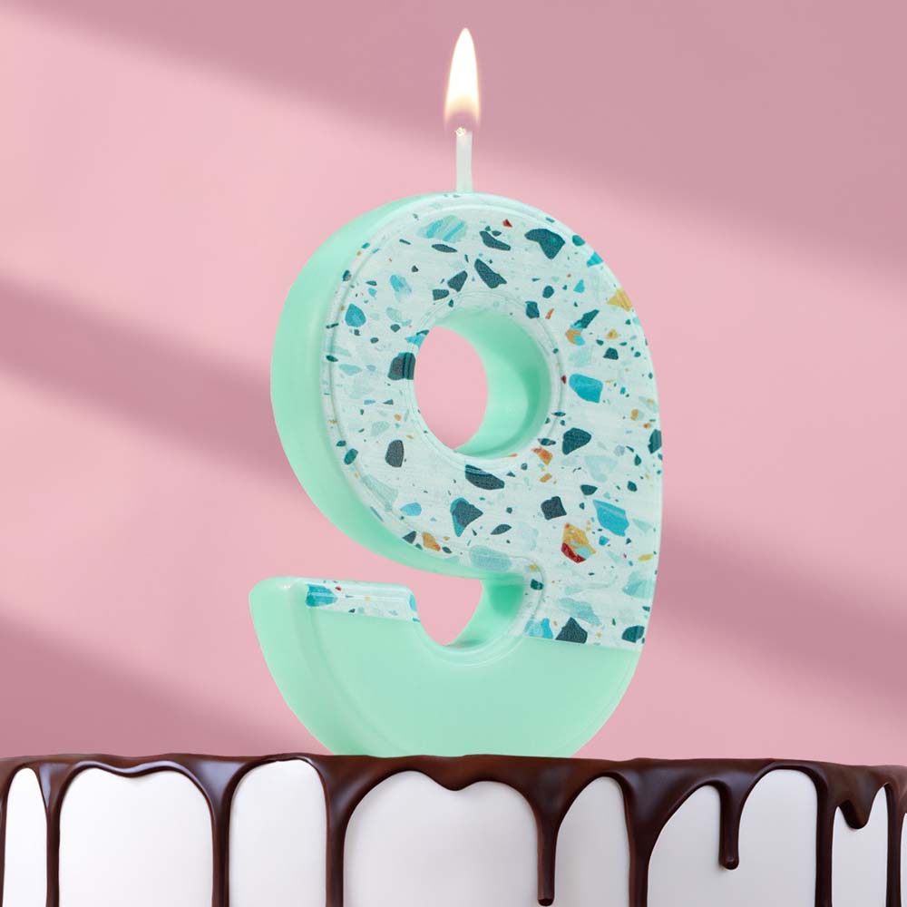 свеча для торта "мозаика" цифра 9 голубой Свеча для торта "мозаика" цифра 9 голубой