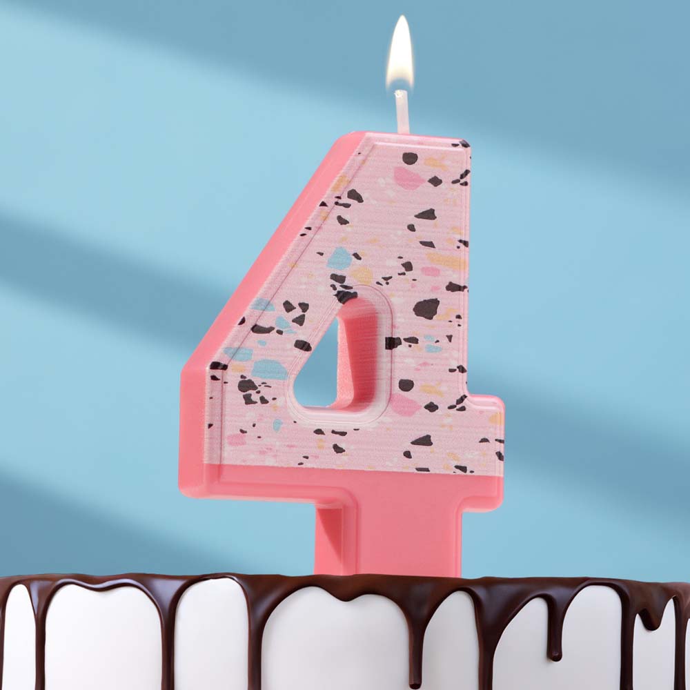 свеча для торта "мозаика" цифра 4 розовый Свеча для торта "мозаика" цифра 4 розовый