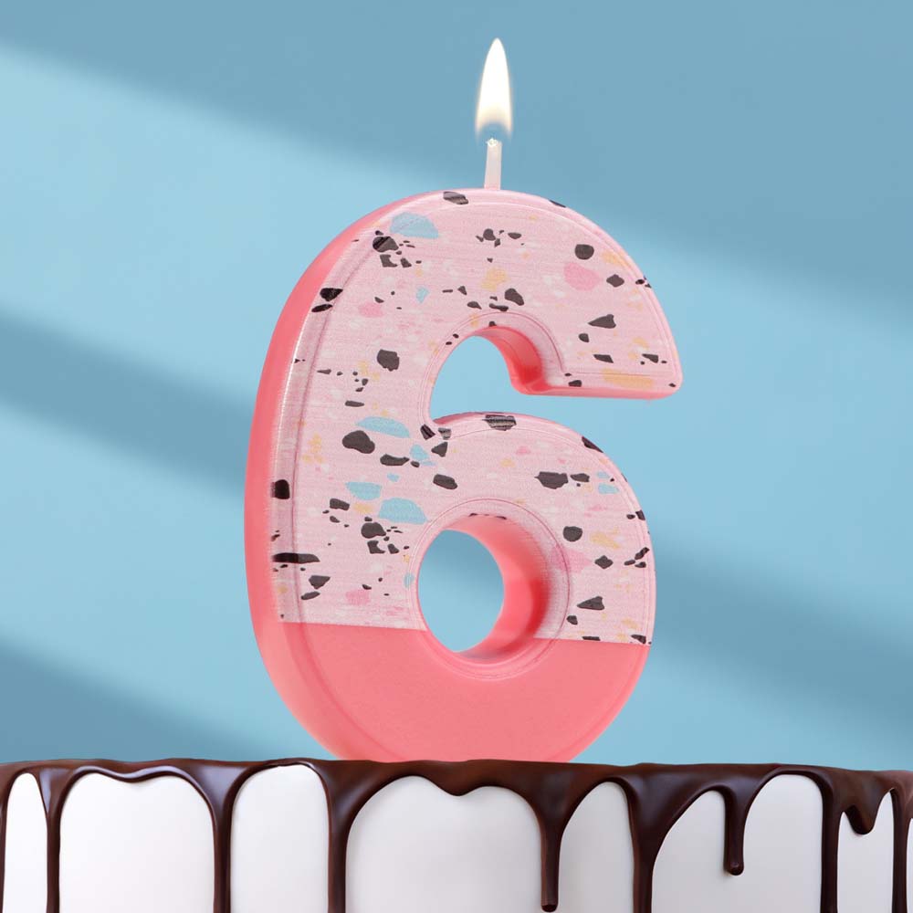 свеча для торта "мозаика" цифра 6 розовый Свеча для торта "мозаика" цифра 6 розовый