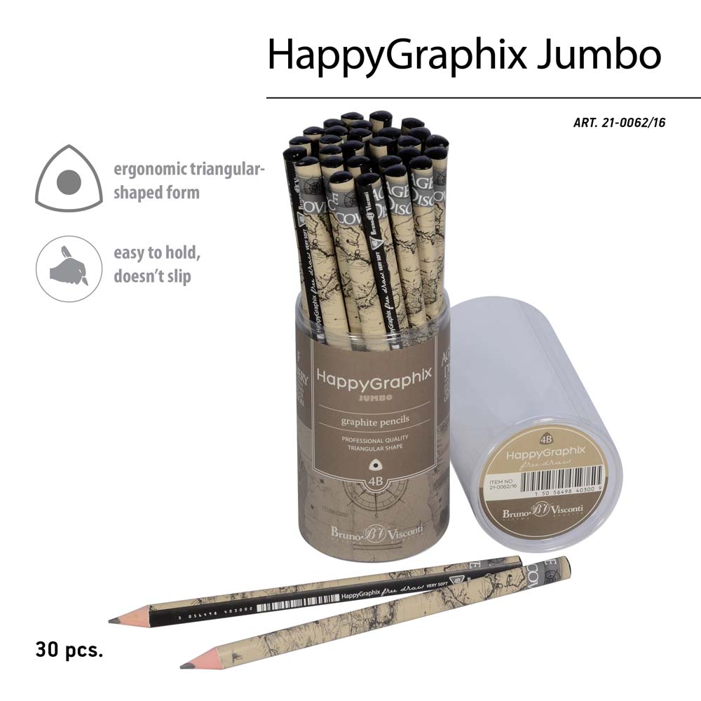 Карандаш чернограф. "happygraphix jumbo. карта мира" 4b трехгранный