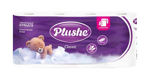 Бумага туалетная "plushe" "classic" 2 сл.,8 рул.,18м.,белая