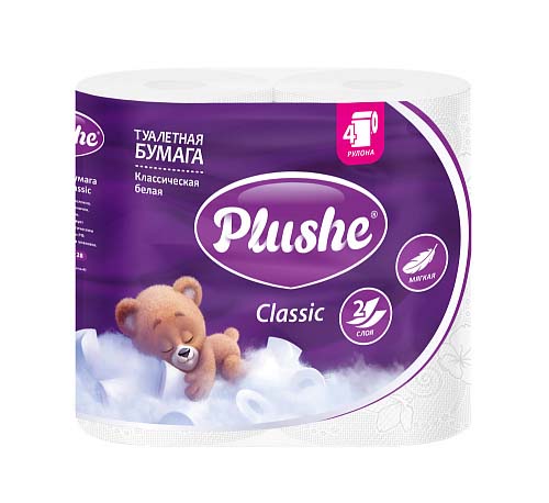 Бумага туалетная "plushe" "classic" 2 сл.,4 рул.,18м.,белая