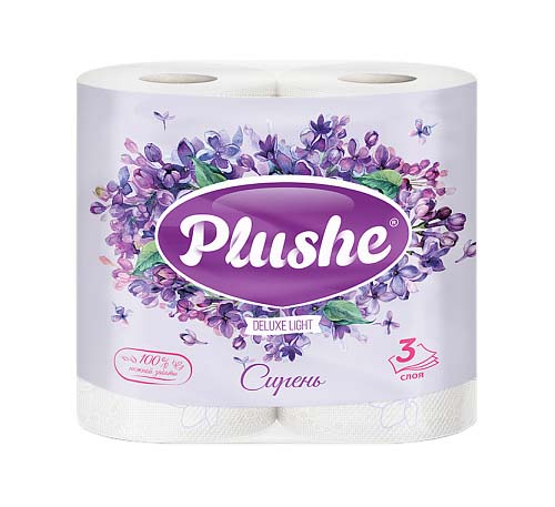 Бумага туалетная "plushe" "deluxe light сирень" 3 сл.,4 рул.,15м.