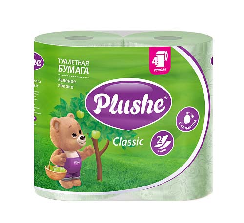 Бумага туалетная "plushe" "classic" зеленое яблоко" 2 сл.,4 рул.,18м.