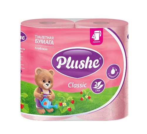 Бумага туалетная "plushe" "classic" клубника" 2 сл.,4 рул.,18м.