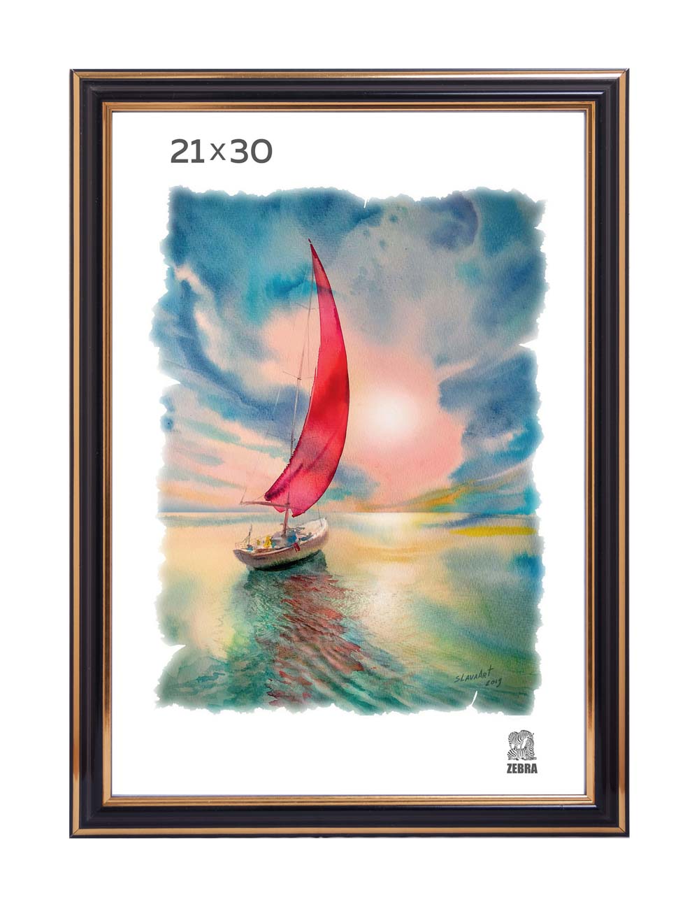 Рамка для фото 21х30 пластик черная с золотом