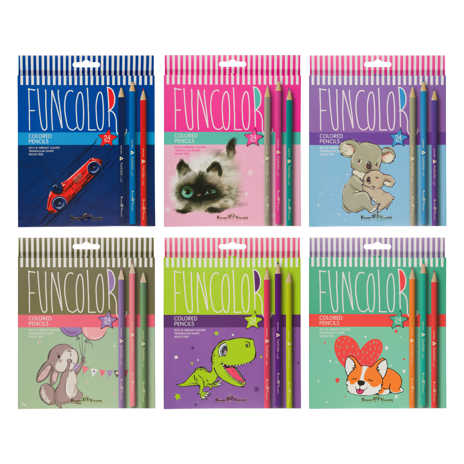 Карандаши цветные "bruno visconti "funcolor" 24 цв. пластиковые трехгранные асс-т