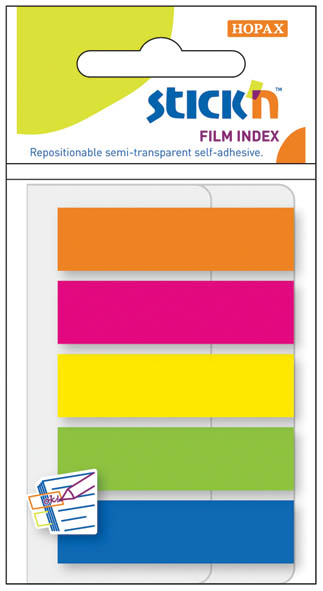 Закладки с липким краем "stick'n" 45х12мм 5цв. по 25л. пластик
