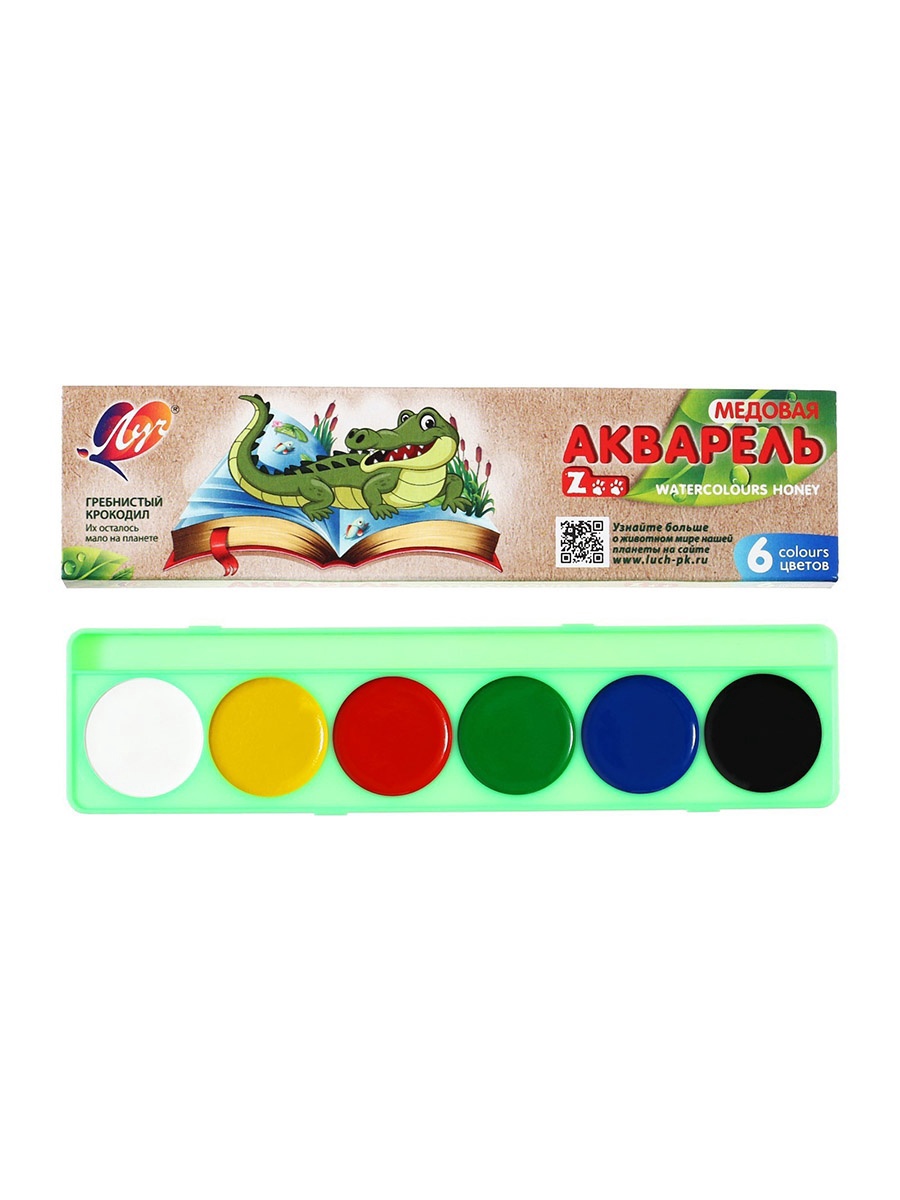 Краски акварельные "zoo" (луч) 6 цв. б/к карт. уп.