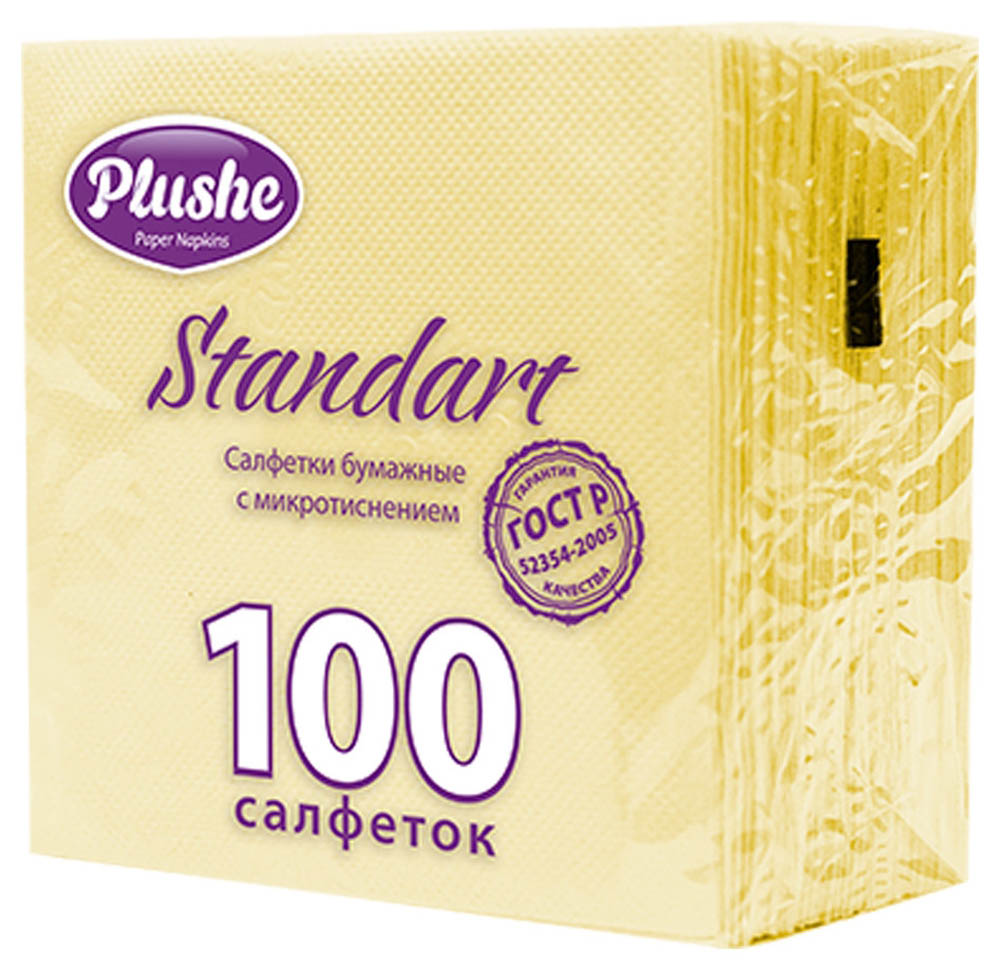 Салфетки бум.240х240мм "plushe" "standart" 100 шт. жёлтая пастель