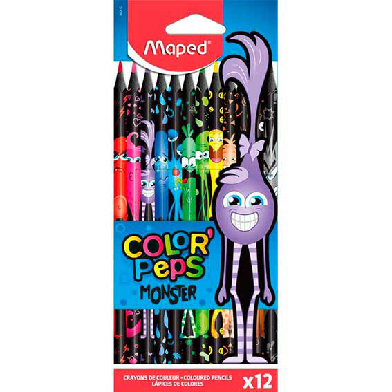 Карандаши цветные "maped color peps black monster " пластик 12цв трехгр.