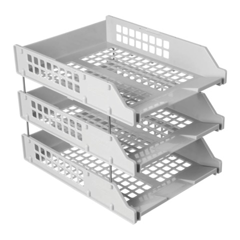 Лоток для бумаг и папок 3 секц. металл.стерж. стамм серый