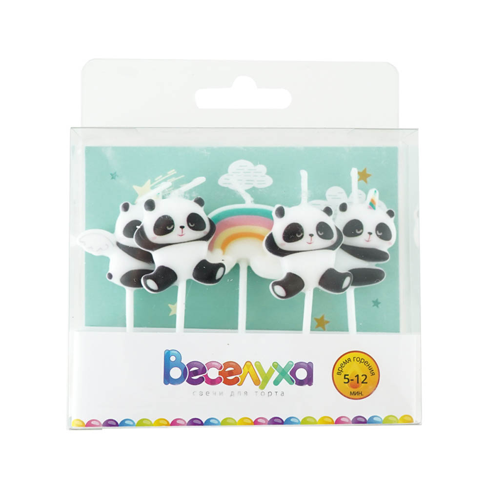 набор свечей для торта 5шт "панда на радуге" 6см Набор свечей для торта 5шт "панда на радуге" 6см