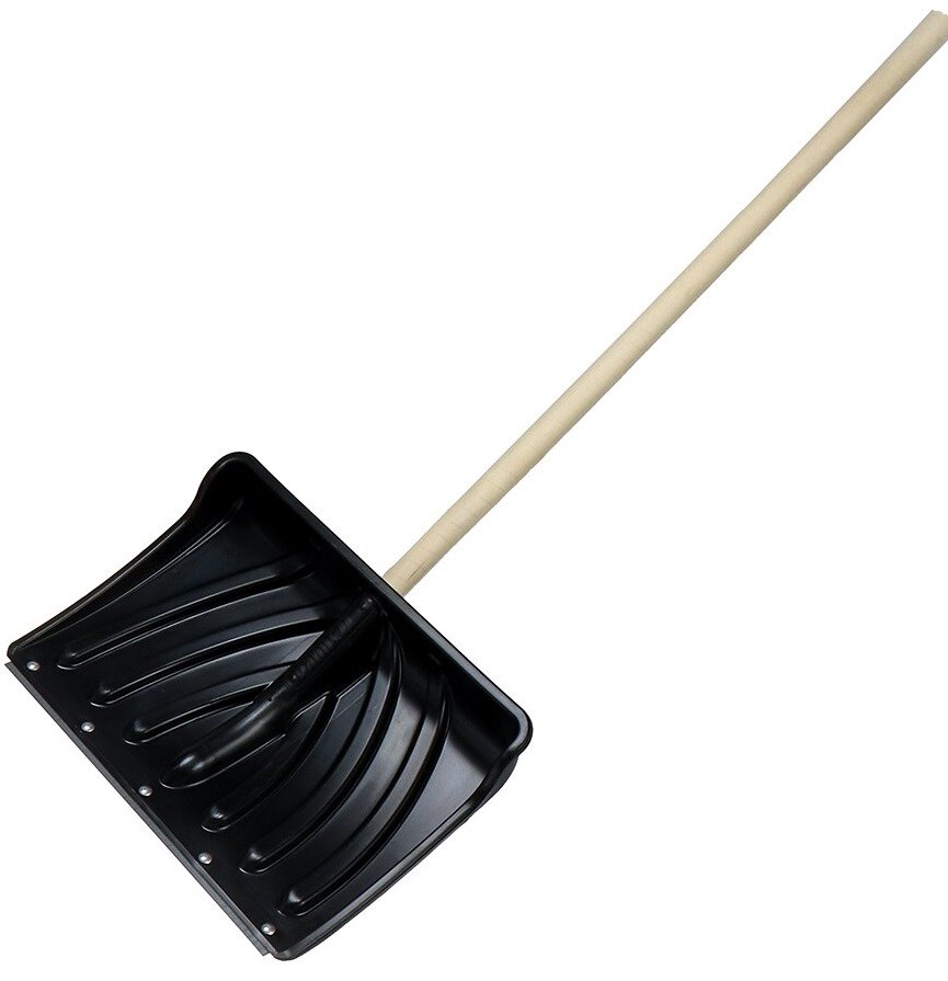 Лопата снеговая пластиковая "крепыш" с черенком 465х340 мет.планка