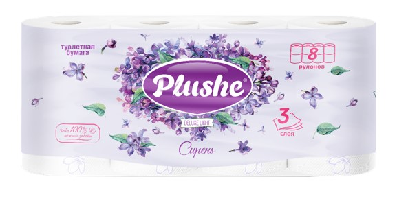 Бумага туалетная "plushe" "deluxe light сирень" 3 сл.,8 рул.,15м.