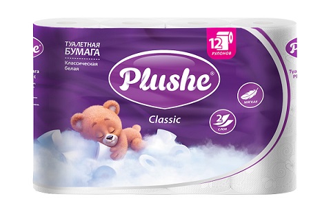 Бумага туалетная "plushe" "classic" 2 сл.,12 рул.,18м.,белая