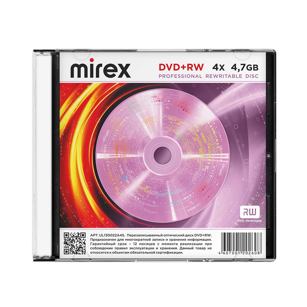 Диск dvd+rw "mirex" 4х slim