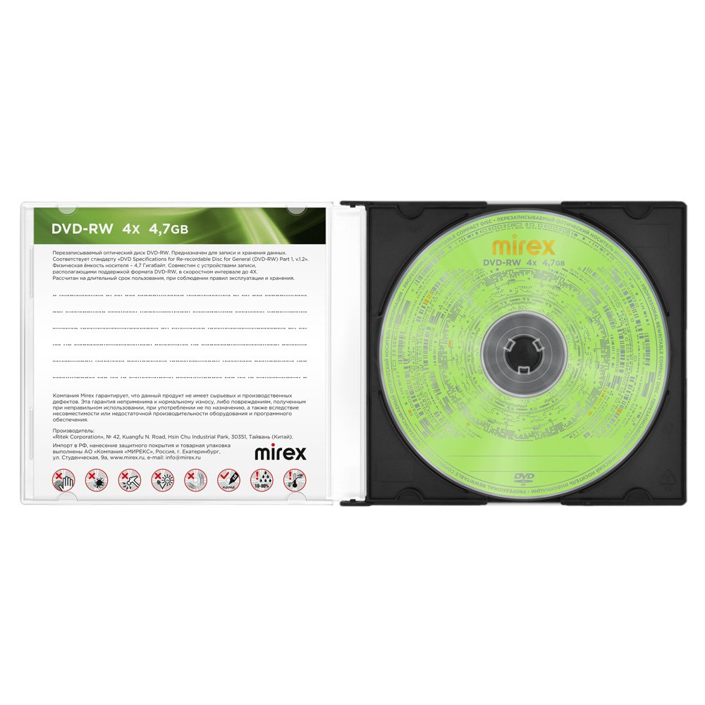 Диск dvd-rw "mirex" 4х slim