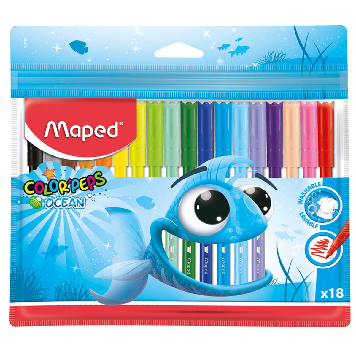 Фломастеры "maped "color peps ocean" 18 цв. c заблок. пишущим узлом,смываемые