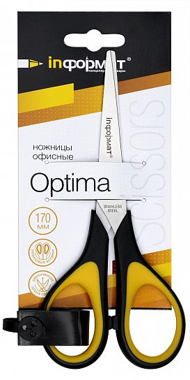 Ножницы канц. informat "optima" 170мм чёрно-жёлтые пл.руч. с резин.вставками