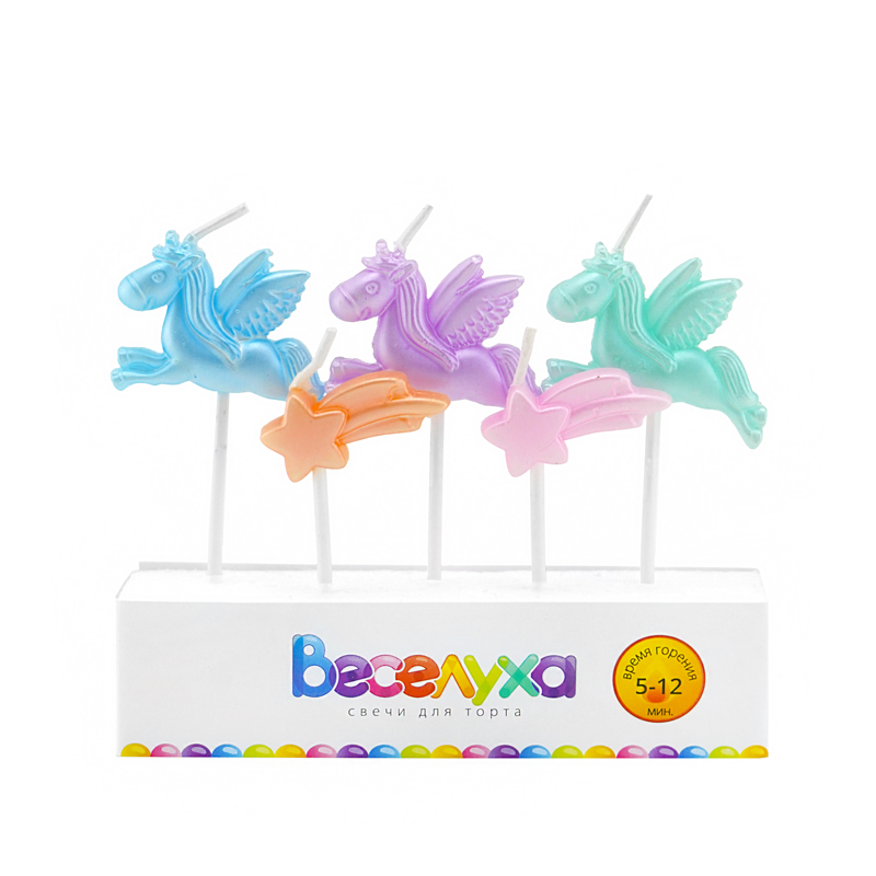 набор свечей для торта 5шт "летающие единороги" Набор свечей для торта 5шт "летающие единороги"