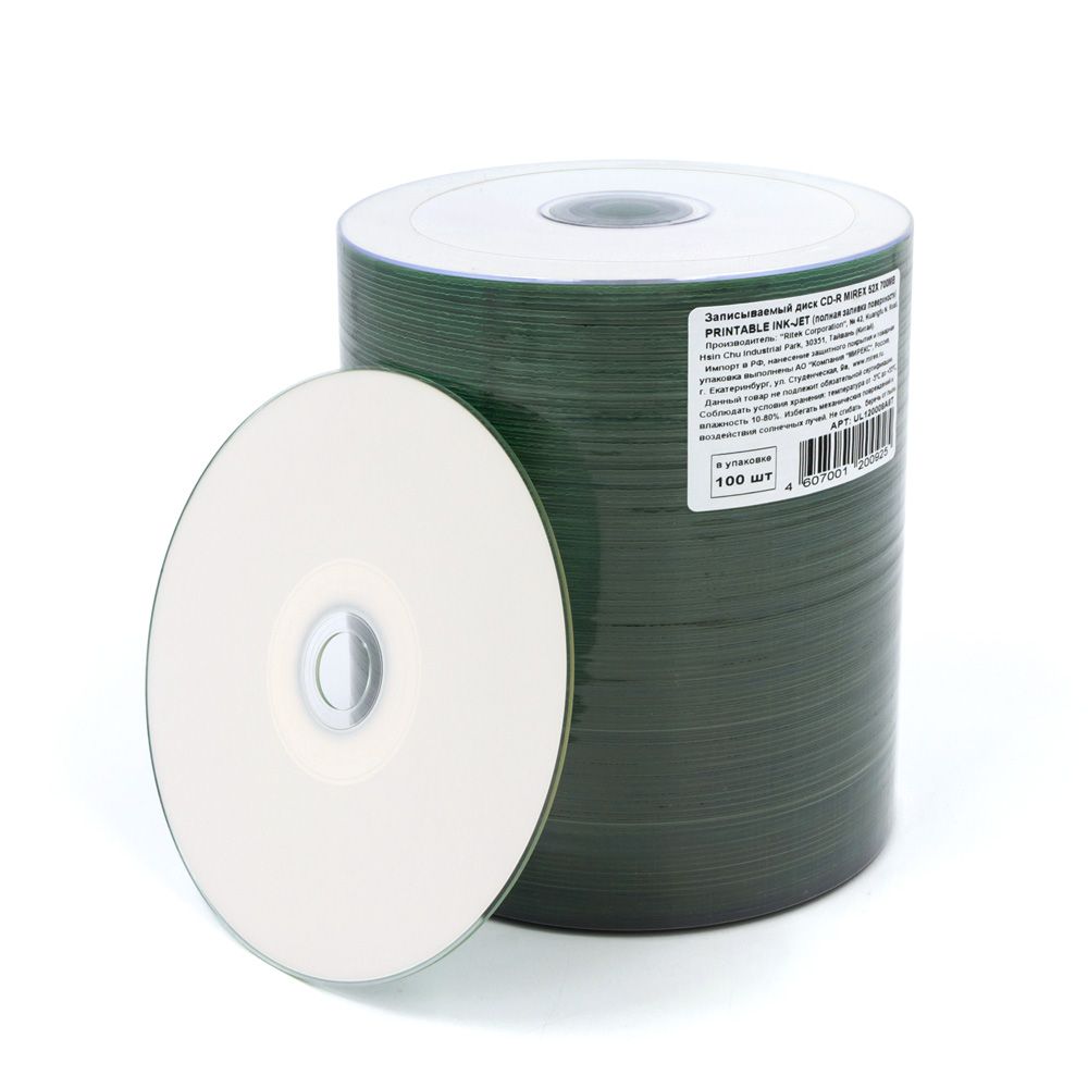 Диск cd-r "mirex" printable 48x-52х bulk 100шт лог.