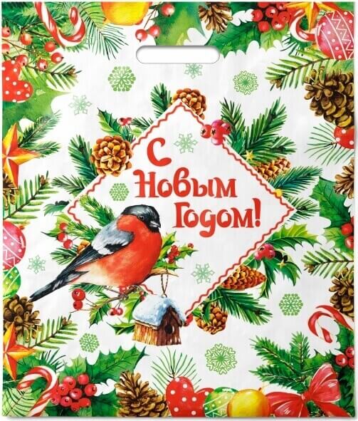 Пакет подарочный "снегирь" (40х47см) пвх,проруб.ручка 45мкм