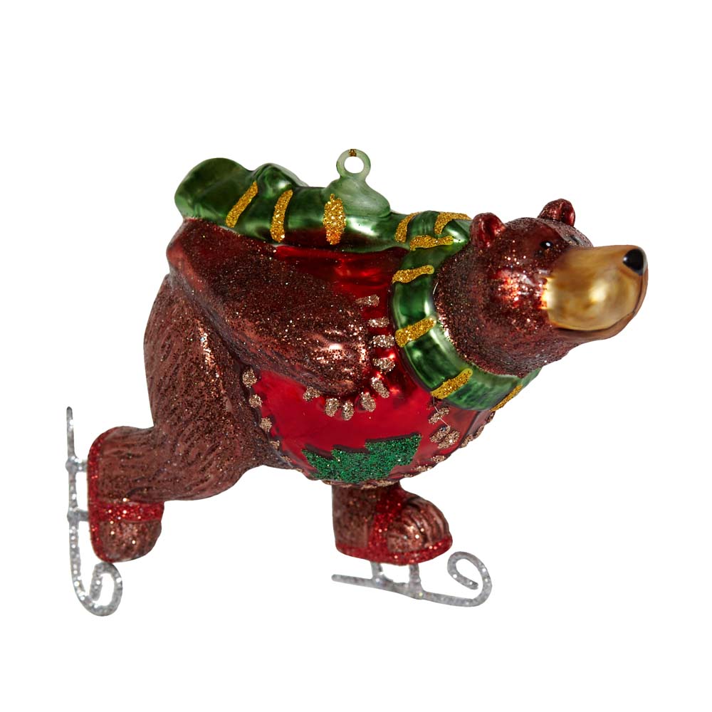 Украшение "медведь на коньках" 10х5х10см (стекло) б/уп