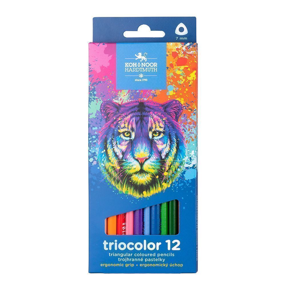 Карандаши цветные koh-i-noor "triocolor tiger" 12цв. трёхгранные