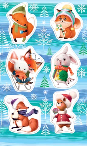 наклейки "новогодние пушистики-2" (бумага) 9,8х15,9см Наклейки "новогодние пушистики-2" (бумага) 9,8х15,9см