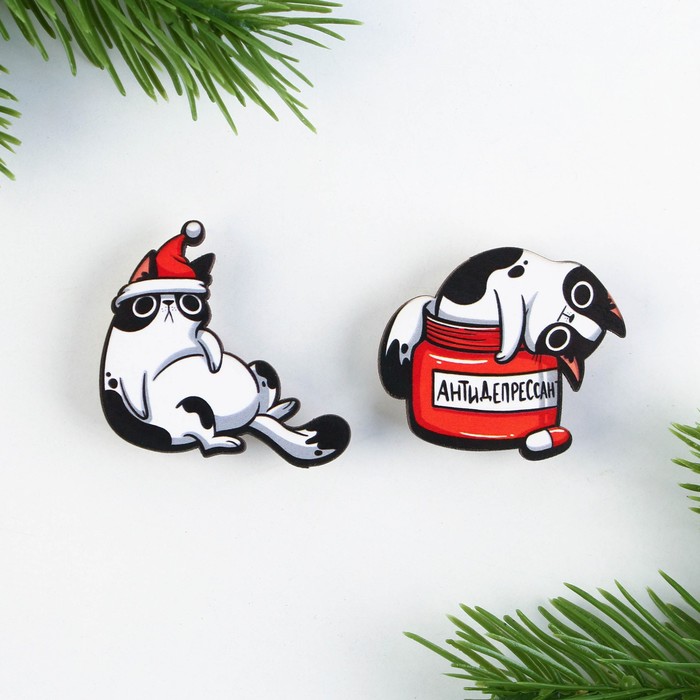 Новогодние значки "у деда мороза попрошу..." 2шт 8х12см