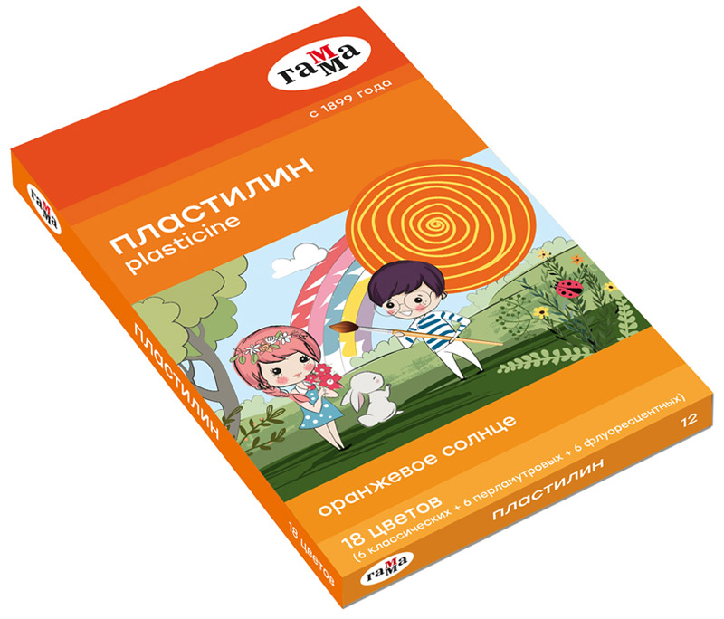 Пластилин гамма "оранжевое солнце" 18 цв. 234 г (6 классич.+6 флуор.+6 перл.) стек