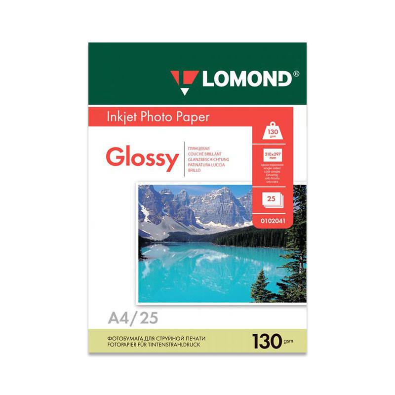 Бумага д/фотопечати а4 "lomond" 130г.025л.глянцевая