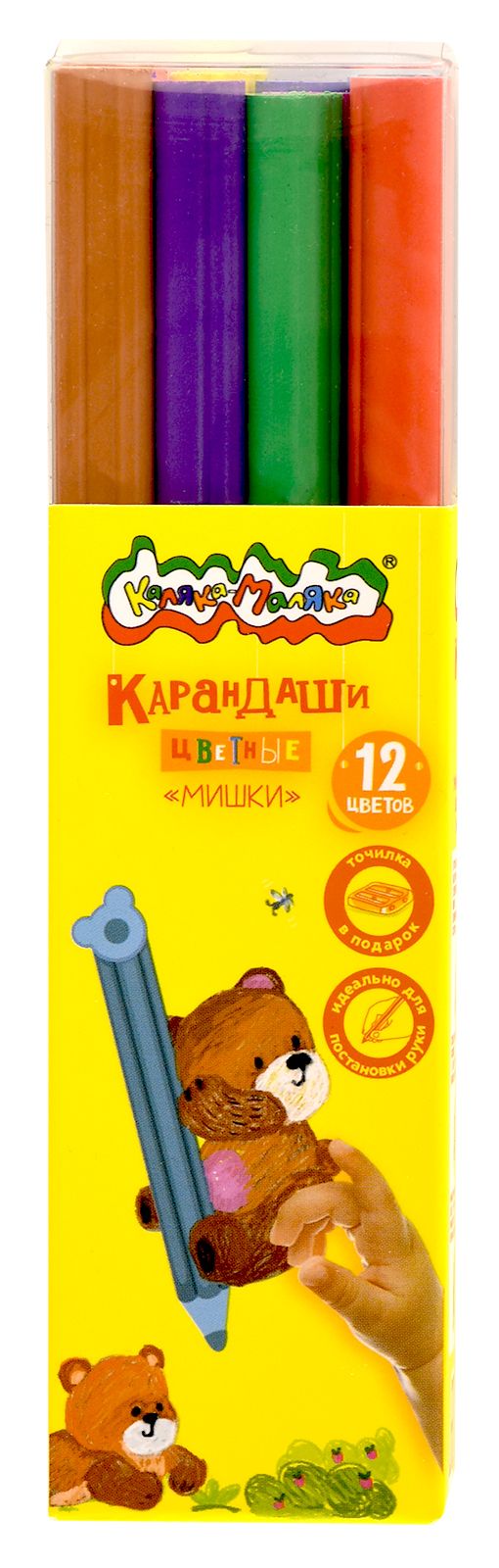 Карандаши цветные каляка-маляка "jumbo. мишки" 12цв.+точилка