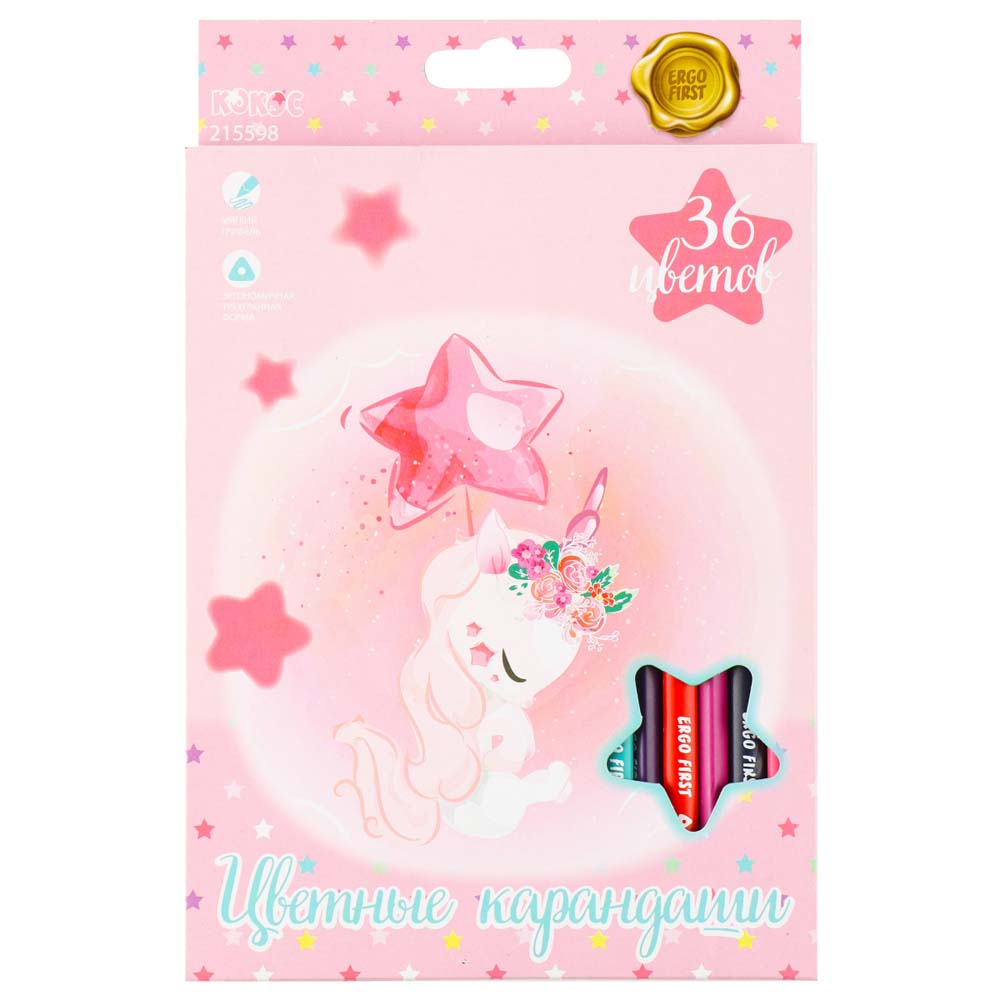 Карандаши цветные "unicorn" 36цв.трехгр. ("кокос")