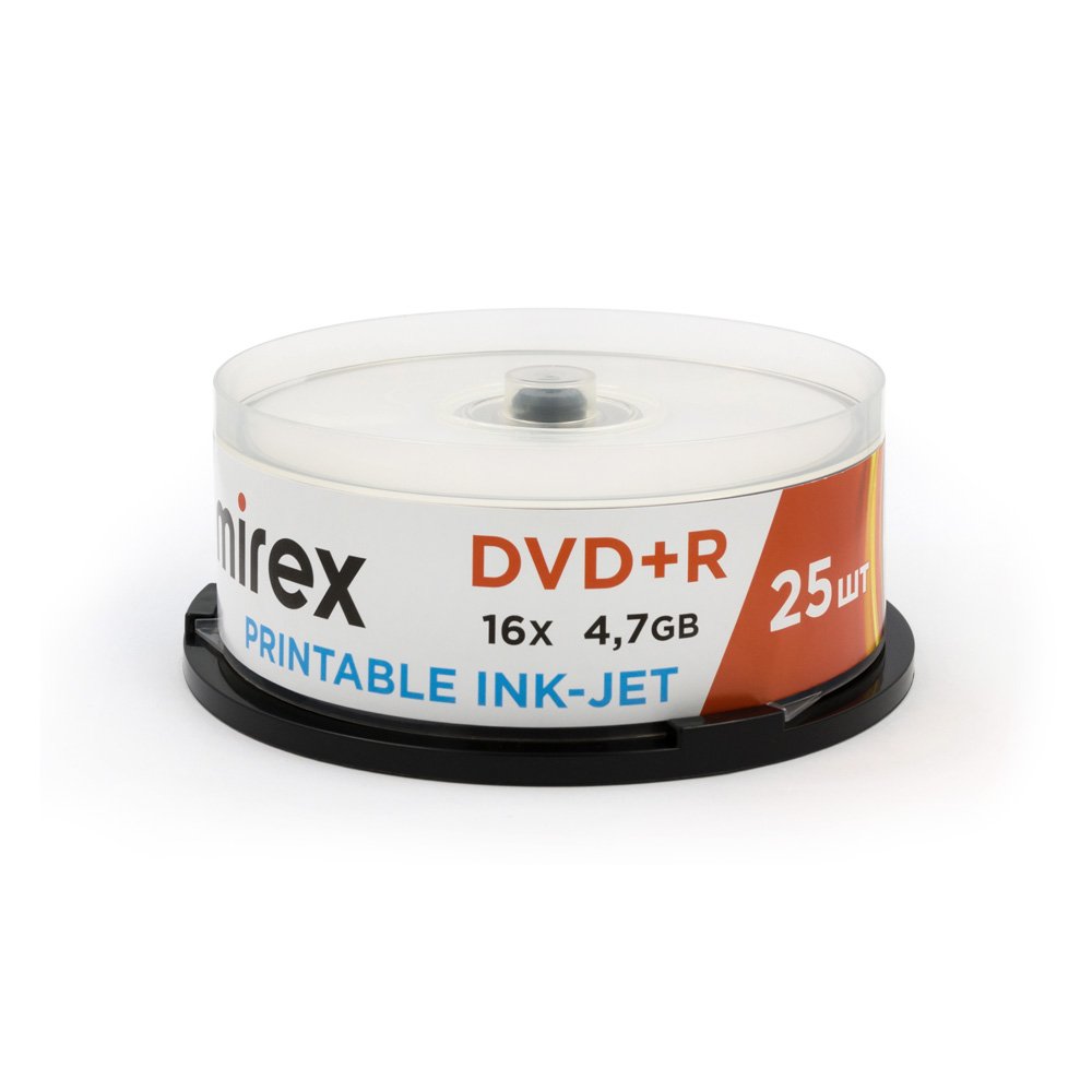 Диск dvd+r "mirex "printable inkjet" 16x cakebox 25шт.под логотип