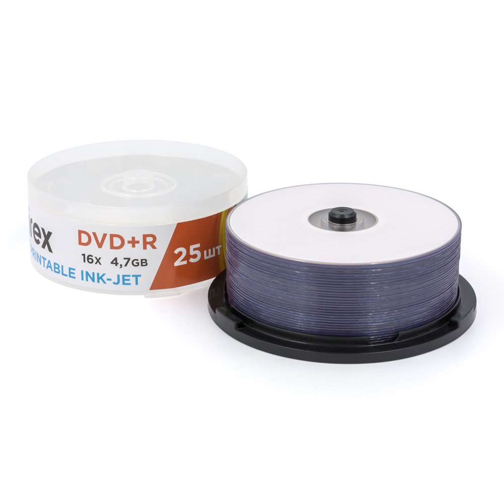 Диск dvd+r "mirex "printable inkjet" 16x cakebox 25шт.под логотип