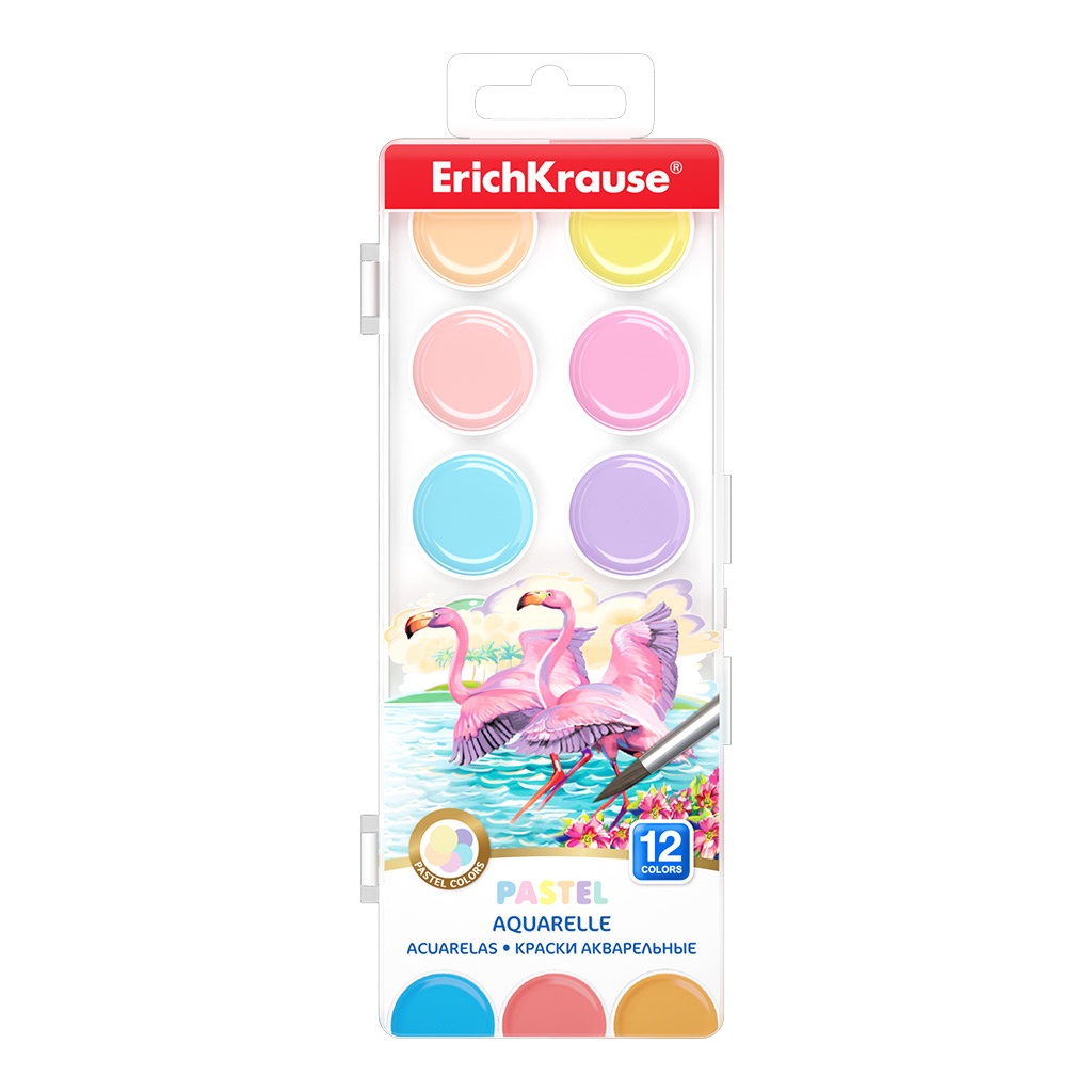 Краски акварельные "pastel" (erich krause) 12цв. пл/уп.,б/кисти