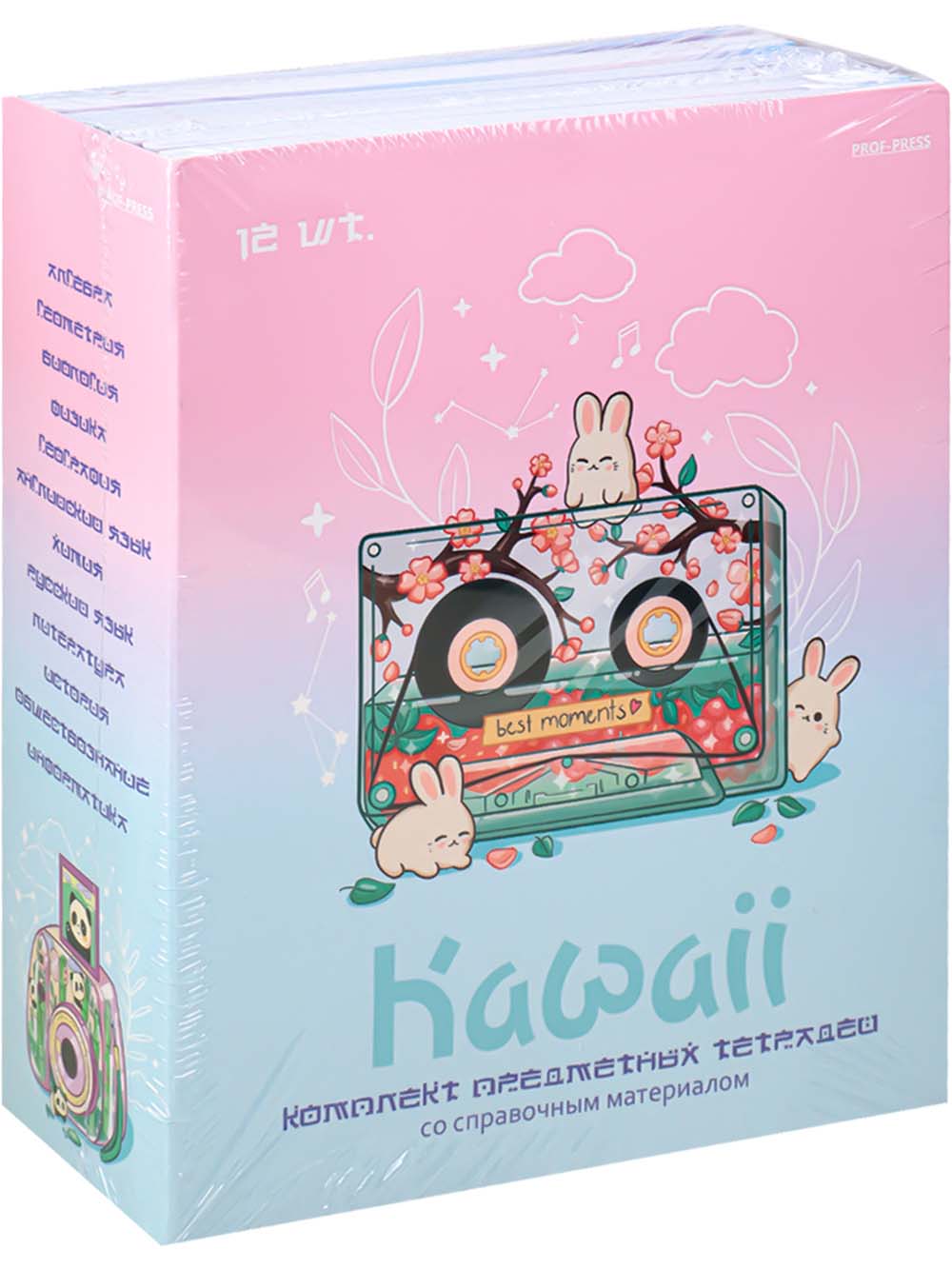 Тетради предметные "kawaii" комплект 12шт. 48л. (проф-пресс) софт тач,выб.лак