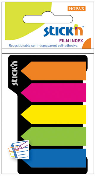 Закладки с липким краем "stick'n" 45х12мм 5цв. по 25л. пластик