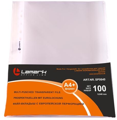 Папка-вкладыш с перф. а4+ (мультифора) lamark 40мк (100шт)