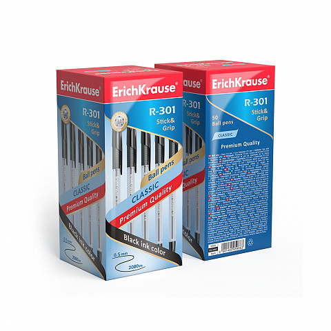 Ручка шар. erich krause "r-301 stick&grip classic" черн. 1,0 мм с резин. упором